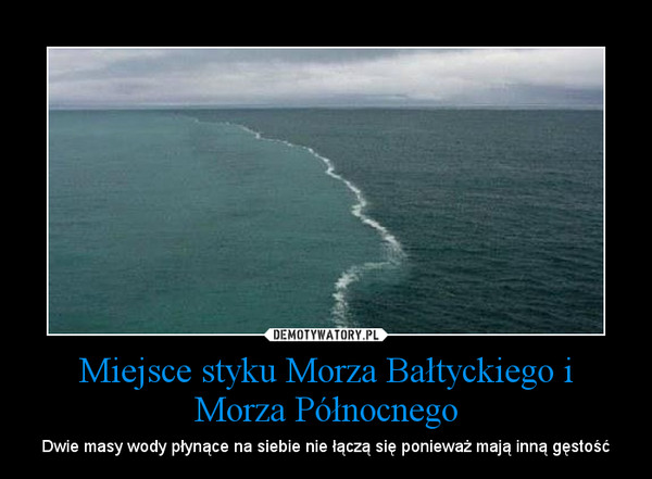 Miejsce styku Morza Bałtyckiego i Morza Północnego – Dwie masy wody płynące na siebie nie łączą się ponieważ mają inną gęstość 