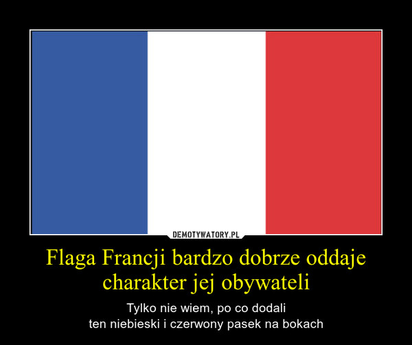 Flaga Francji bardzo dobrze oddaje charakter jej obywateli – Tylko nie wiem, po co dodaliten niebieski i czerwony pasek na bokach 