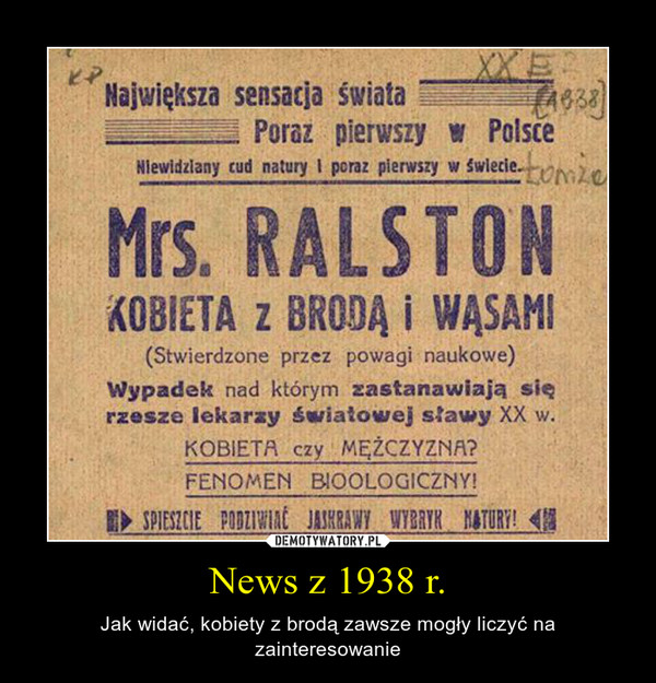 News z 1938 r. – Jak widać, kobiety z brodą zawsze mogły liczyć na zainteresowanie 