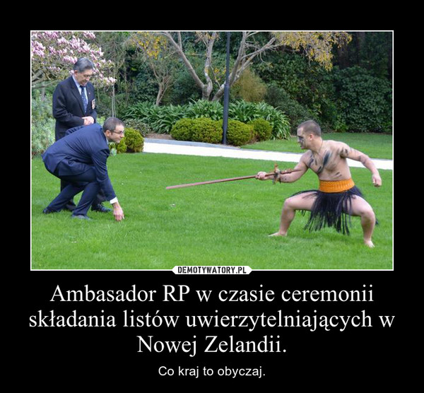 Ambasador RP w czasie ceremonii składania listów uwierzytelniających w Nowej Zelandii. – Co kraj to obyczaj. 