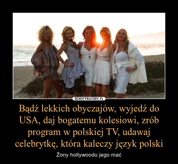 Bądź lekkich obyczajów, wyjedź do USA, daj bogatemu kolesiowi, zrób program w polskiej TV, udawaj celebrytkę, która kaleczy język polski – Żony hollywoodu jego mać 