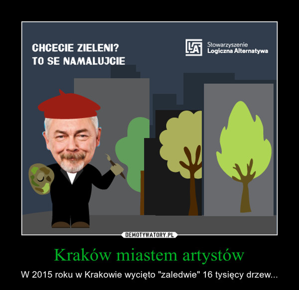 Kraków miastem artystów – W 2015 roku w Krakowie wycięto "zaledwie" 16 tysięcy drzew... 