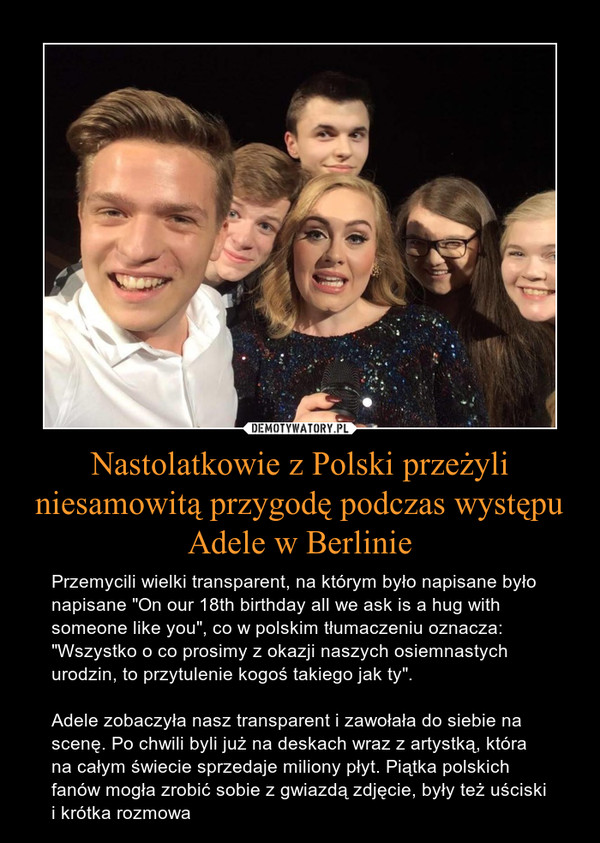 Nastolatkowie z Polski przeżyli niesamowitą przygodę podczas występu Adele w Berlinie