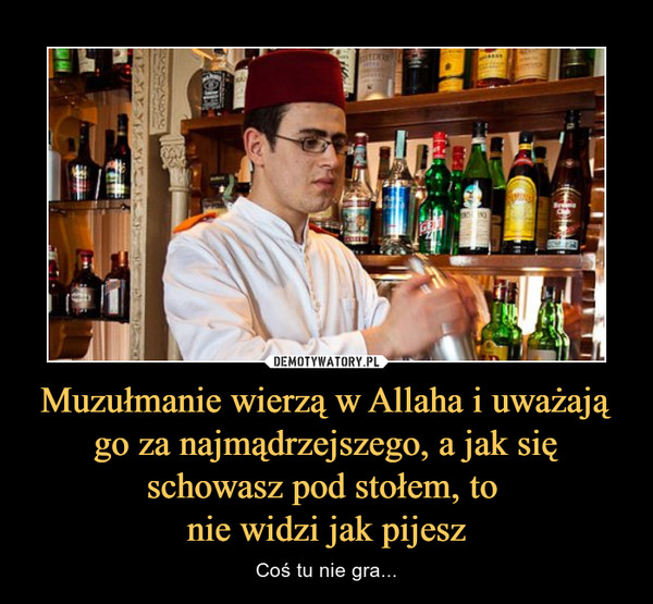 Muzułmanie wierzą w Allaha i uważają go za najmądrzejszego, a jak się schowasz pod stołem, to 
nie widzi jak pijesz