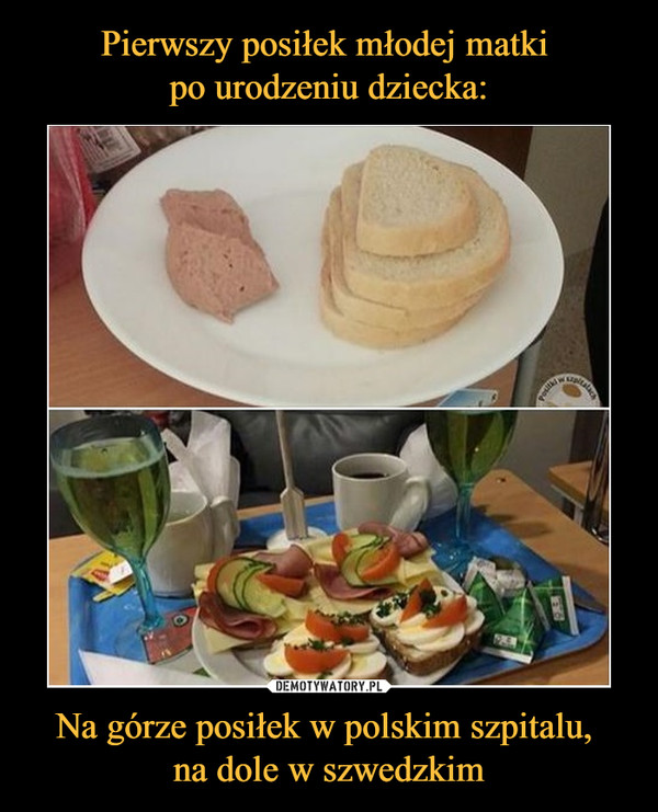 Na górze posiłek w polskim szpitalu, na dole w szwedzkim –  