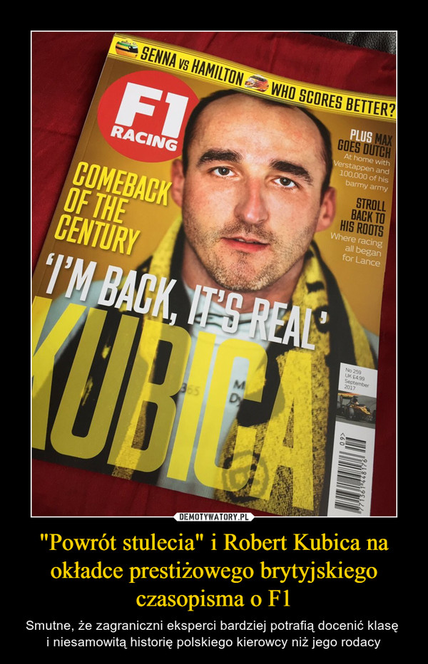 "Powrót stulecia" i Robert Kubica na okładce prestiżowego brytyjskiego czasopisma o F1