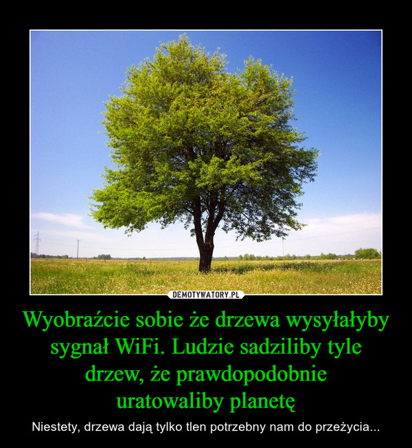 Wyobraźcie sobie że drzewa wysyłałyby sygnał WiFi. Ludzie sadziliby tyle drzew, że prawdopodobnie
uratowaliby planetę