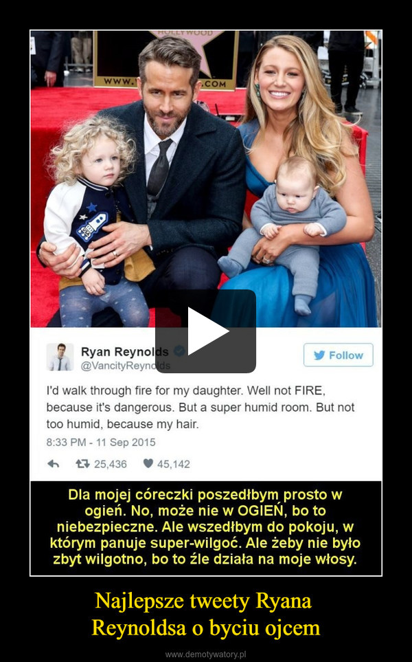 Najlepsze tweety Ryana Reynoldsa o byciu ojcem –  