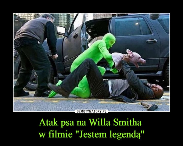Atak psa na Willa Smitha 
w filmie "Jestem legendą"