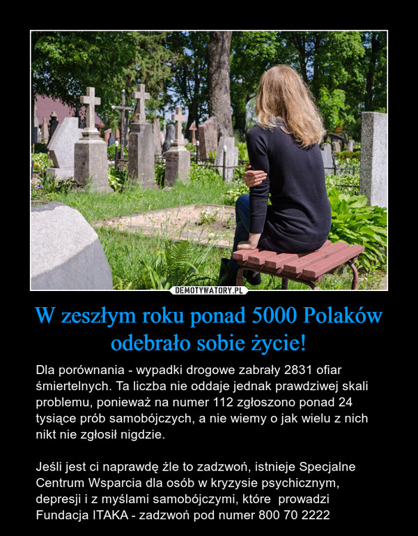 W zeszłym roku ponad 5000 Polaków odebrało sobie życie!