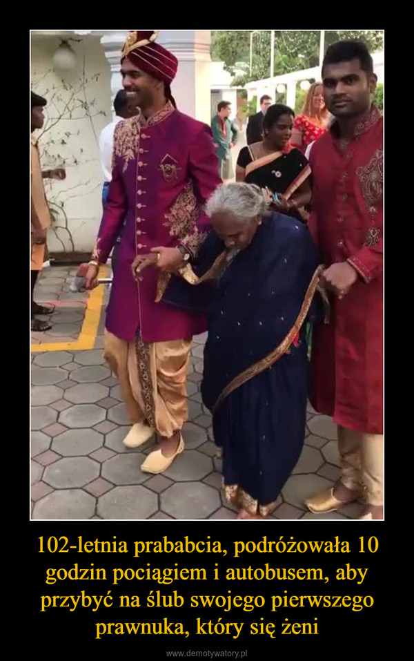 102-letnia prababcia, podróżowała 10 godzin pociągiem i autobusem, aby przybyć na ślub swojego pierwszego prawnuka, który się żeni –  