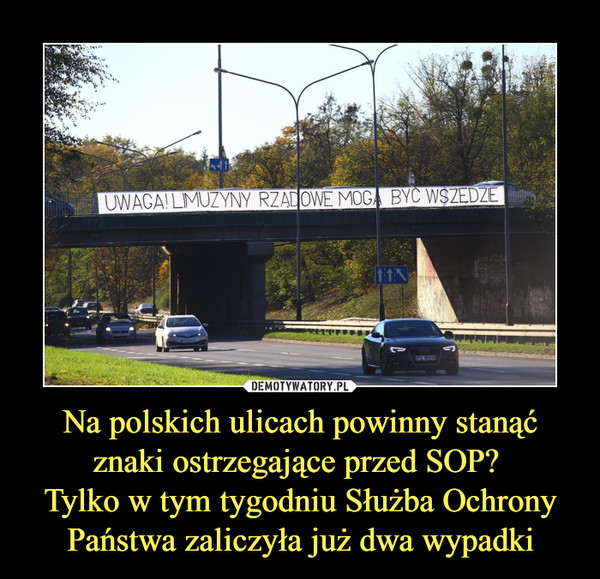 Na polskich ulicach powinny stanąć znaki ostrzegające przed SOP? 
Tylko w tym tygodniu Służba Ochrony Państwa zaliczyła już dwa wypadki