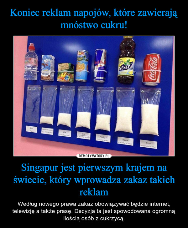 Koniec reklam napojów, które zawierają mnóstwo cukru! Singapur jest pierwszym krajem na świecie, który wprowadza zakaz takich reklam