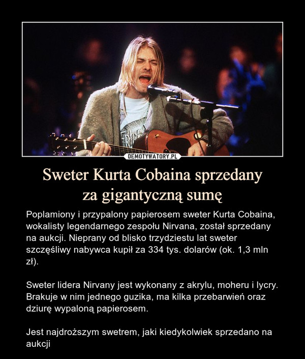 Sweter Kurta Cobaina sprzedany
za gigantyczną sumę