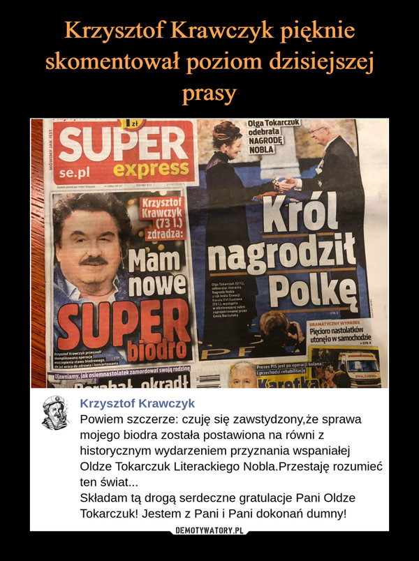Krzysztof Krawczyk pięknie skomentował poziom dzisiejszej prasy