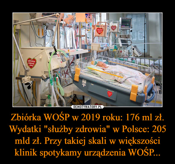 Zbiórka WOŚP w 2019 roku: 176 ml zł. Wydatki "służby zdrowia" w Polsce: 205 mld zł. Przy takiej skali w większości klinik spotykamy urządzenia WOŚP... –  
