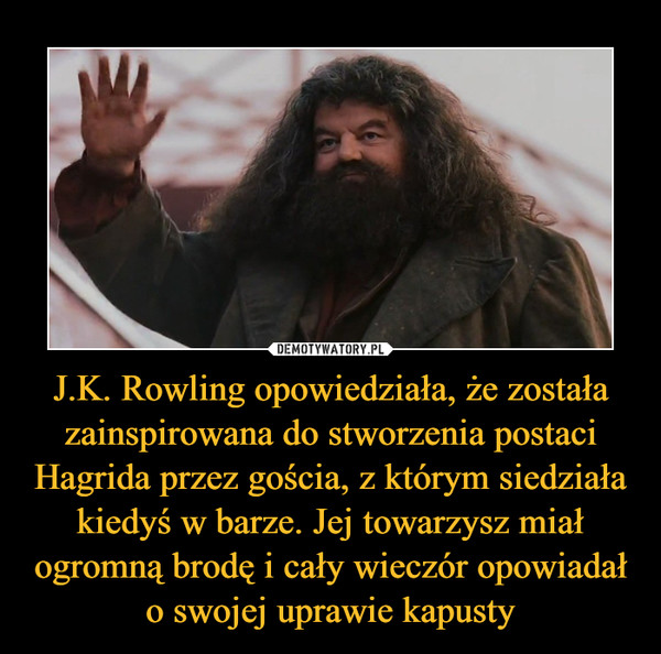 J.K. Rowling opowiedziała, że została zainspirowana do stworzenia postaci Hagrida przez gościa, z którym siedziała kiedyś w barze. Jej towarzysz miał ogromną brodę i cały wieczór opowiadał o swojej uprawie kapusty