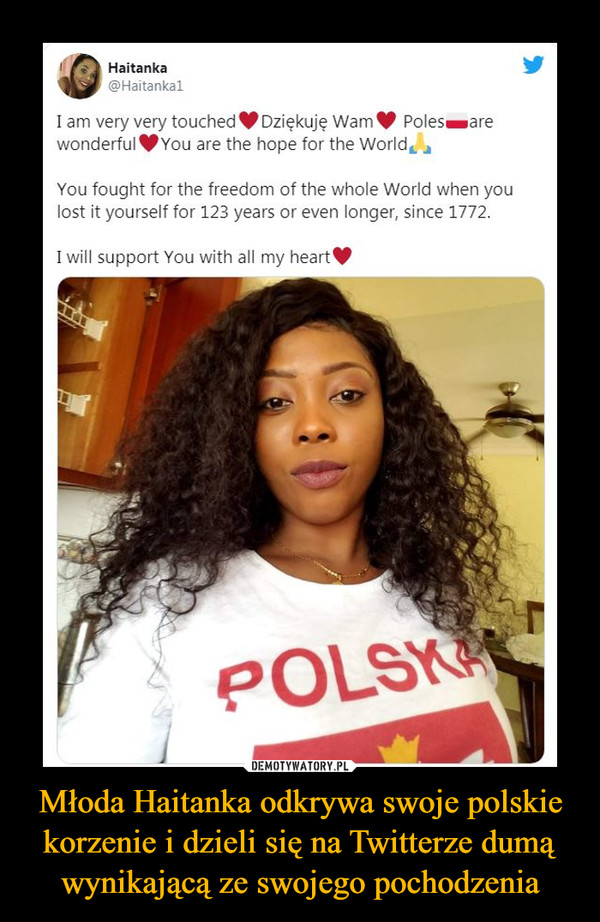 Młoda Haitanka odkrywa swoje polskie korzenie i dzieli się na Twitterze dumą wynikającą ze swojego pochodzenia