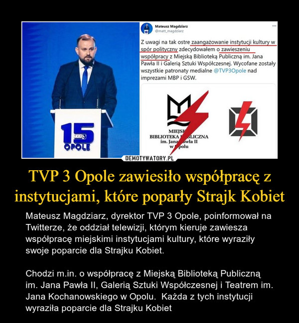 TVP 3 Opole zawiesiło współpracę z instytucjami, które poparły Strajk Kobiet