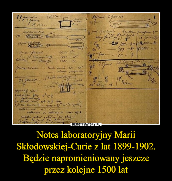 Notes laboratoryjny Marii Skłodowskiej-Curie z lat 1899-1902. Będzie napromieniowany jeszczeprzez kolejne 1500 lat –  