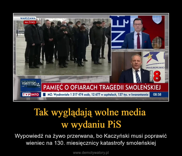 Tak wyglądają wolne media w wydaniu PiS – Wypowiedź na żywo przerwana, bo Kaczyński musi poprawić wieniec na 130. miesięcznicy katastrofy smoleńskiej 