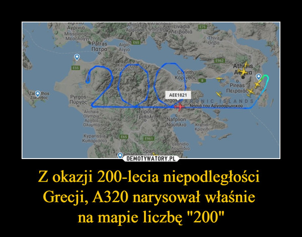 Z okazji 200-lecia niepodległości Grecji, A320 narysował właśnie na mapie liczbę "200" –  