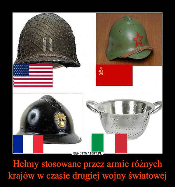 Hełmy stosowane przez armie różnych krajów w czasie drugiej wojny światowej –  