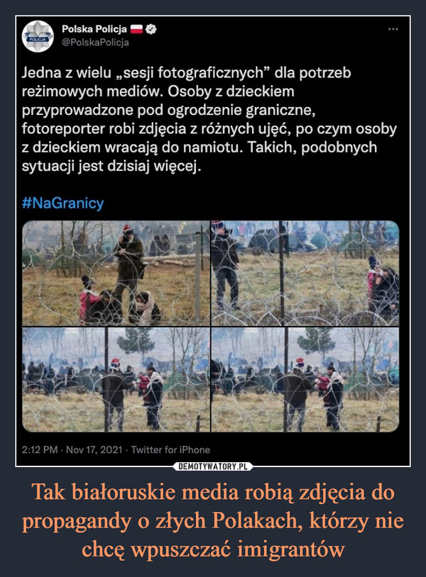 Tak białoruskie media robią zdjęcia do propagandy o złych Polakach, którzy nie chcę wpuszczać imigrantów –  