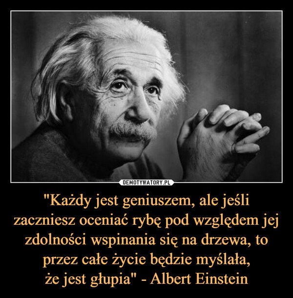 "Każdy jest geniuszem, ale jeśli zaczniesz oceniać rybę pod względem jej zdolności wspinania się na drzewa, to przez całe życie będzie myślała,
że jest głupia" - Albert Einstein