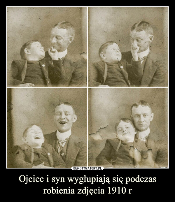 Ojciec i syn wygłupiają się podczas robienia zdjęcia 1910 r