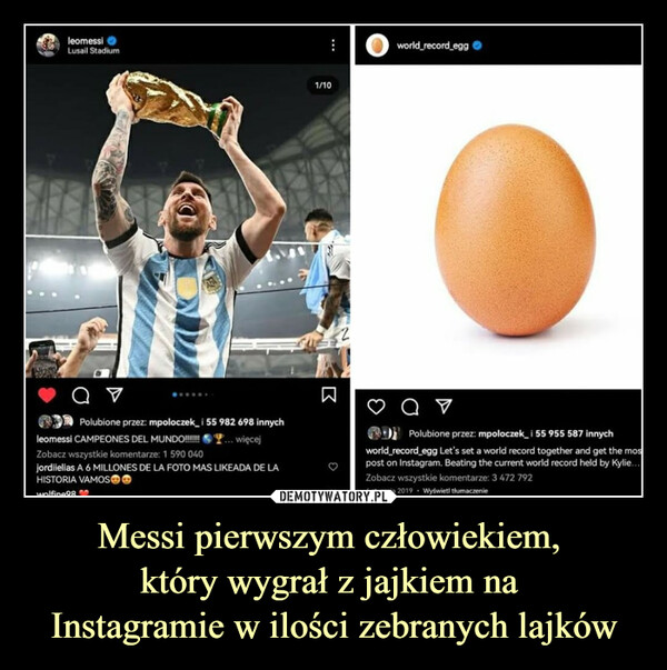Messi pierwszym człowiekiem, który wygrał z jajkiem na Instagramie w ilości zebranych lajków –  