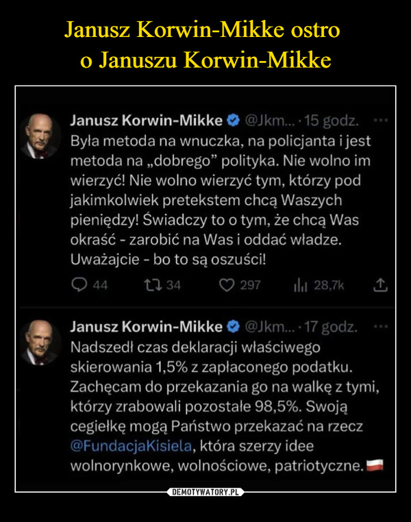 Janusz Korwin-Mikke ostro 
o Januszu Korwin-Mikke