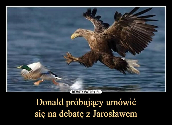 Donald próbujący umówićsię na debatę z Jarosławem –  