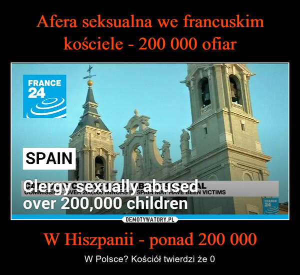 W Hiszpanii - ponad 200 000 – W Polsce? Kościół twierdzi że 0 FRANCE24SPAINClergy sexually abused: VICTIMSover 200,000 childrenFRANCE24