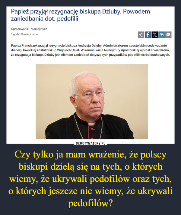 Czy tylko ja mam wrażenie, że polscy biskupi dzielą się na tych, o których wiemy, że ukrywali pedofilów oraz tych, o których jeszcze nie wiemy, że ukrywali pedofilów?
