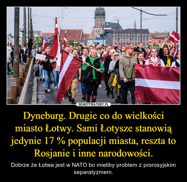 Dyneburg. Drugie co do wielkości miasto Łotwy. Sami Łotysze stanowią jedynie 17 % populacji miasta, reszta to Rosjanie i inne narodowości.