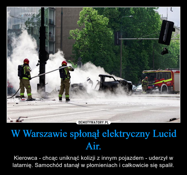 W Warszawie spłonął elektryczny Lucid Air.