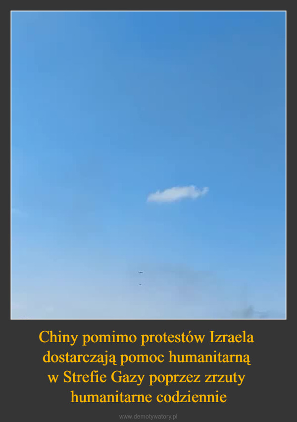 Chiny pomimo protestów Izraela dostarczają pomoc humanitarną w Strefie Gazy poprzez zrzuty humanitarne codziennie –  YRY